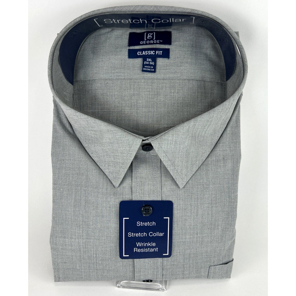 George Mens Gray Long Sleeve Stretch Collar Classic Fit Shirt 3XL & 38-39 NEW! - Picture 1 of 6